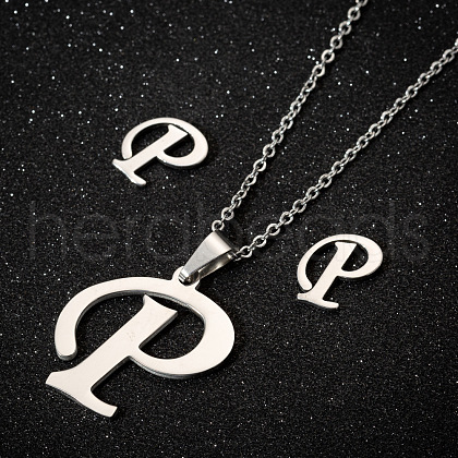 201 Stainless Steel Pendant Necklaces & Stud Earrings Sets WG00841-25-1