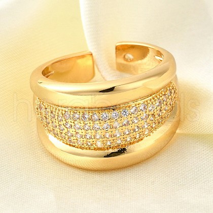 Brass Micro Pave Cubic Zirconia Adjustable Open Cuff Rings for Women RJEW-K292-03G-1