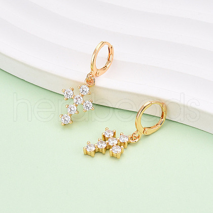 Cross Brass Micro Pave Cubic Zirconia Dangle Leverback Earrings EJEW-N058-17A-G-1