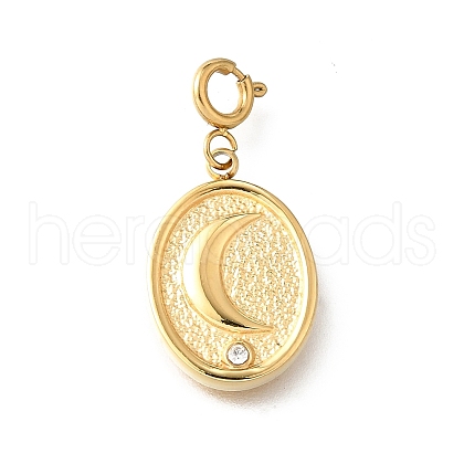 Oval with Moon 304 Stainless Steel Rhinestone Pendant Decorations STAS-H202-30G-1