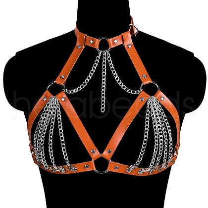 Imitation Leather & Alloy Curb Chain Harness Chest Body Chains FS-WG84763-06-1