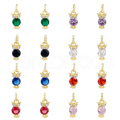 DICOSMETIC 16PCS 8Colors Brass Micro Pave Cubic Zirconia Charms KK-DC0003-74-1