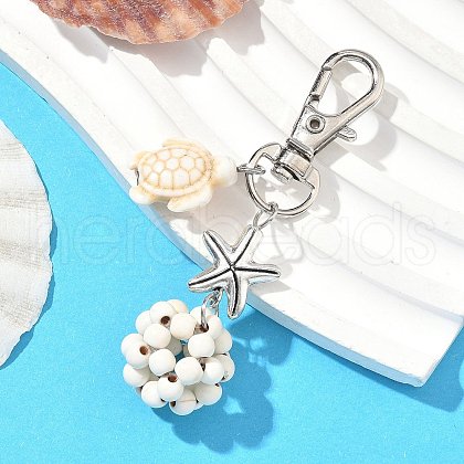 Turtle & Round Synthetic Turquoise Pendant Decorations HJEW-JM03277-02-1