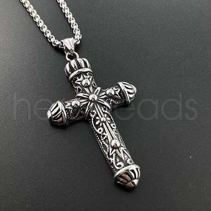 Unique Punk Style Stainless Steel Flower Cross Pendant Necklaces for Men EL3616-1