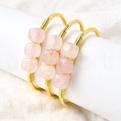 Natural Rose Quartz Beads Cuff Bangles for Women BJEW-Q035-01G-02-1