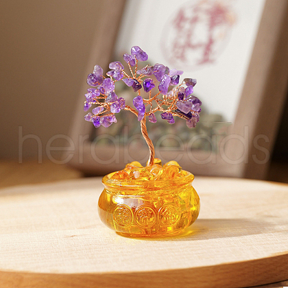 Natural Amethyst Chips Wealth Tree Decorations PW-WGF8013-02-1