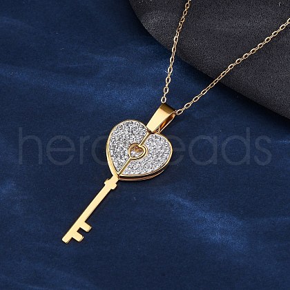 304 Stainless Steel Polymer Clay Rhinestones Key Openable Pendant Necklaces for Women NJEW-Z065-11G-1