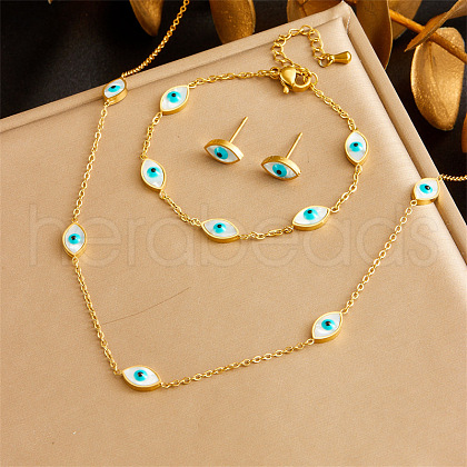 Stainless Steel & Natural Shell Chain Necklace & Bracelet & Stud Earring FS-WG047CA-03-1