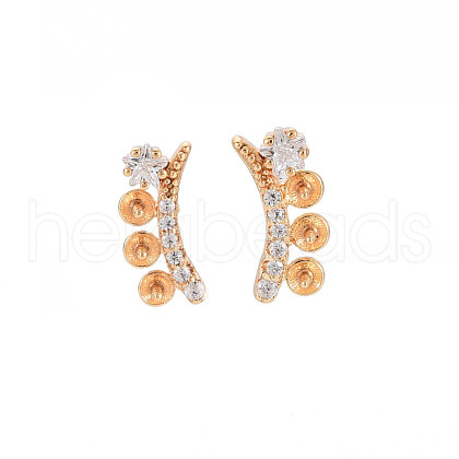 Brass Micro Pave Clear Cubic Zirconia Stud Earring Findings KK-S364-038-1