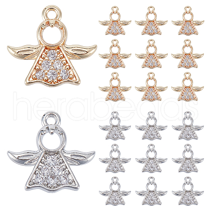   20Pcs 2 Colors Rack Plating Brass Micro Pave Clear Cubic Zirconia Charms KK-PH0009-43-1