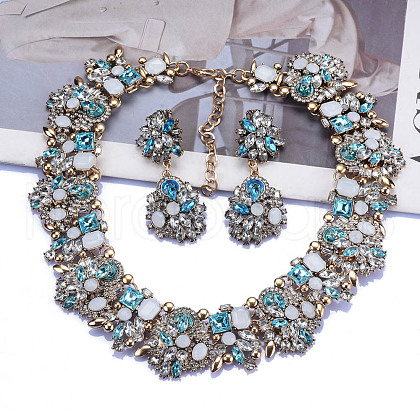 Flower Alloy Rhinestone Chain Necklaces & Stud Dangle Earrings Sets FS-WG8AADA-09-1