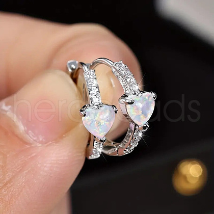Heart Brass Micro Pave Clear Cubic Zirconia Hoop Earrings WGF4C00-01-1