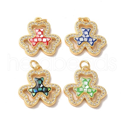 Clover Rack Plating Brass Cubic Zirconia Pendants KK-K385-078G-1