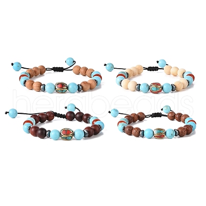 Wooden Braided Bead Bracelets Sets BJEW-JB09066-1