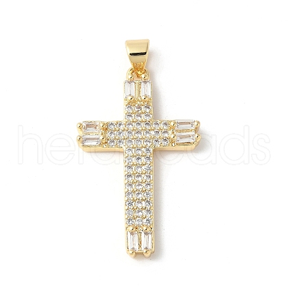 Brass Micro Pave Cubic Zirconia Cross Pendants ZIRC-I071-04G-03-1