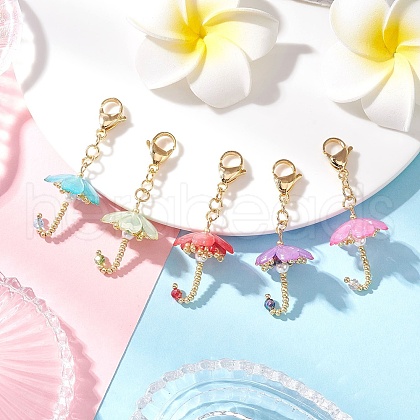 Umbrella Handmade Glass Seed Beaded & Acylic Pendant Decorations Sets HJEW-MZ00280-1