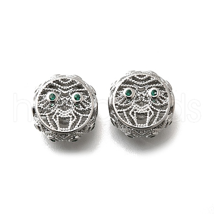 Brass Micro Pave Green Cubic Zirconia Beads KK-M318-44P-01-1