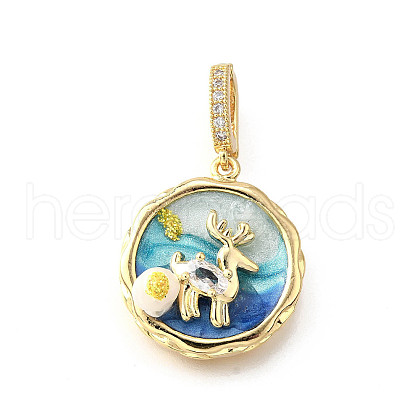 Brass Micro Pave Cubic Zirconia & Enamel Pendants KK-R222-12G-02-1