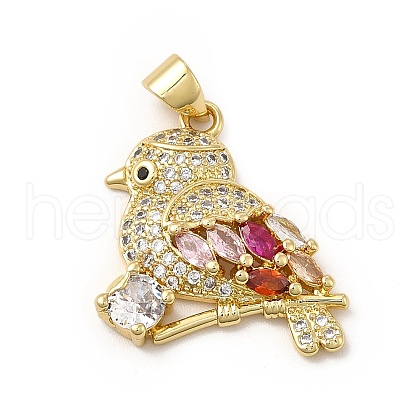 Real 18K Gold Plated Brass Micro Pave Cubic Zirconia Robin Brid Pendants KK-E072-06G-1