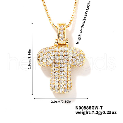 Elegant Brass Micro Pave Clear Cubic Zirconia 3D Initial Necklaces DV4415-17-1
