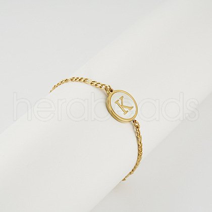 Flat Round with Letter Pattern 304 Stainless Steel Link Bracelets FS-WG4692B-25-1