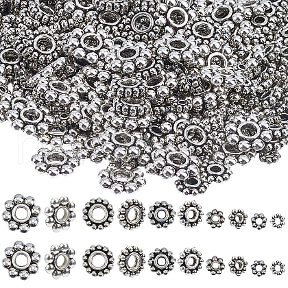 SOFPLATE 500Pcs 5 Styles Tibetan Style Alloy Daisy Spacer Beads FIND-SP0002-22A-1