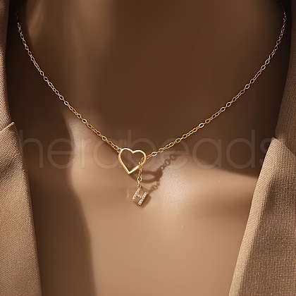 Heart Letter Brass Micro Pave Clear Cubic Zirconia Initial Lariat Necklaces FS-WG6D374-08-1