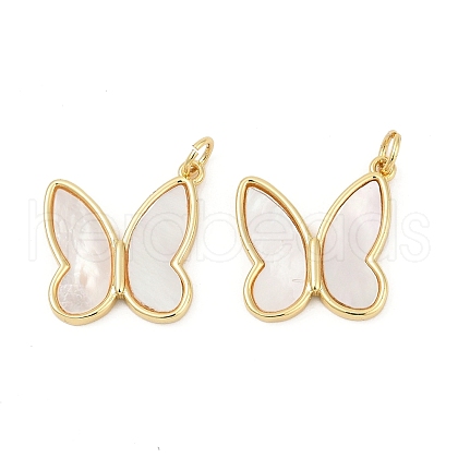 Brass Pave Natural White Shell Pendants KK-U058-30G-02-1
