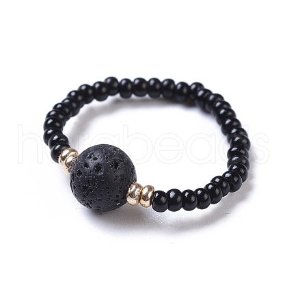 Natural Lava Rock Stretch Rings RJEW-JR00255-01-1