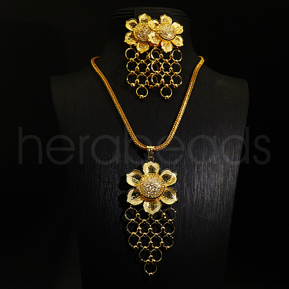 Flower Alloy Pendant Necklaces & Stud Earrings Sets FS-WG618C7-01-1