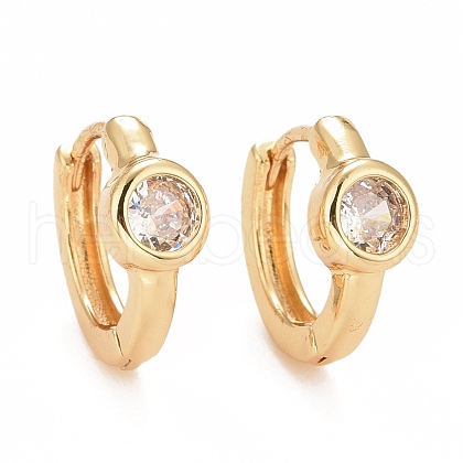 Flat Round Cubic Zirconia Hoop Earrings EJEW-G288-05G-1