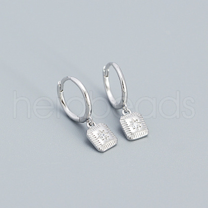 Anti-Tarnish Square with Star Rhodium Plated 925 Sterling Silver Pave Green Cubic Zirconia Hoop Dangle Earrings for Women FL1156-4-1