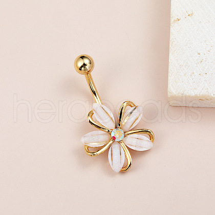 Flower Brass Cubic Zirconia Curved Barbell Belly Rings FS-WG56D26-01-1