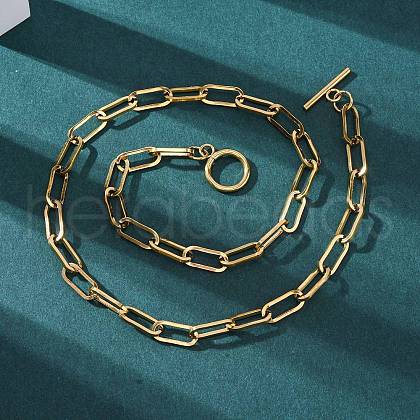 Unisex PVD Vacuum Plating 304 Stainless Steel Paperclip Chain Necklaces NJEW-H215-02G-1