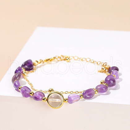 Natural Amethyst & Quartz Crystal Round Beads Stretch Bracelets WG466DA-08-1