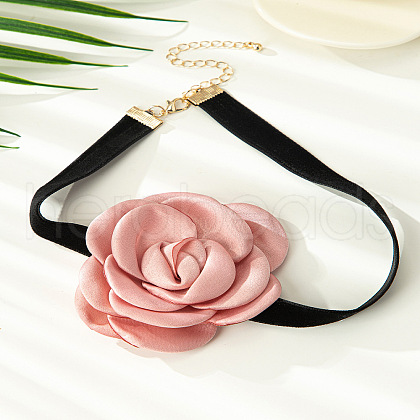 3D Flower Polyester Fiber Black Velvet Cord Choker Necklaces FS-WG3FF9D-08-1