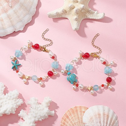 Dyed Synthetic Turquoise Beads Charm Bracelets BJEW-JB11852-1