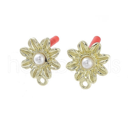 Rack Plating Golden Alloy with ABS Pearl Stud Earring Findings EJEW-B036-03G-14-1