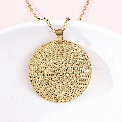 Flat Round 304 Stainless Steel Pendant Necklaces NJEW-M096-28G-1