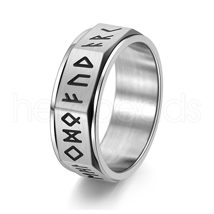 Rune Words Viking Amulet Stainless Steel Rotating Finger Ring PW-WG34578-03-1
