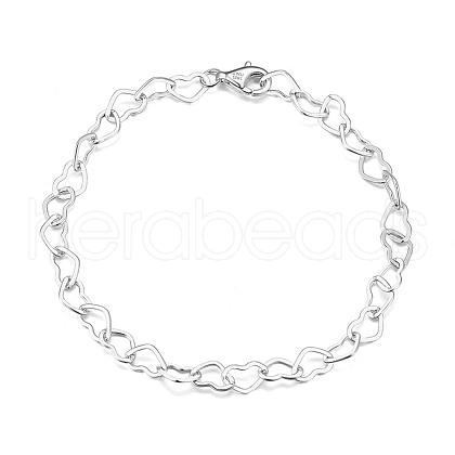 Rhodium Plated 925 Sterling Silver Heart Link Chain Bracelets BJEW-I314-057C-P-1