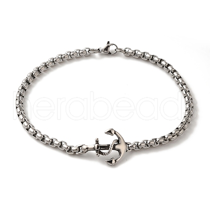 316 Surgical Stainless Steel Box Chain Anchor Link Bracelets BJEW-Q349-09AS-1