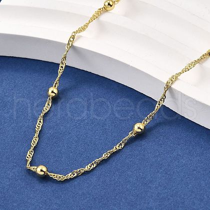 3.5MM Brass Round Ball Singapore Chain Necklaces NJEW-M108-39G-1