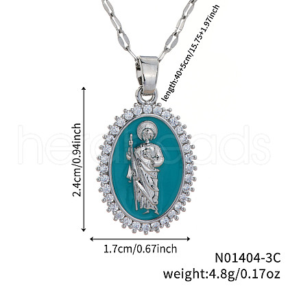 Elegant Vintage Brass Clear Shiny Cubic Zircon Saint Jude Pendant Necklaces with Enamel for Daily Wear LC4169-4-1
