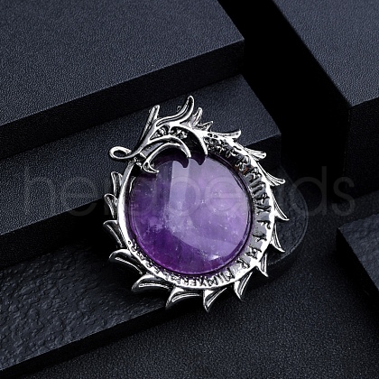 Natural Amethyst Metal Flying Dragon Wrapped Pandants PW-WG22555-01-1