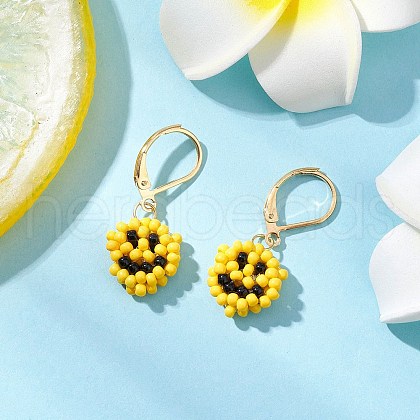 Smiling Face 304 Stainless Steel Glass Seed Beads Leverback Earrings EJEW-MZ00423-1
