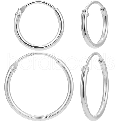 Beebeecraft 4 Pairs 2 Size 925 Sterling Silver Huggie Hoop Earring Findings STER-BBC0006-34-1