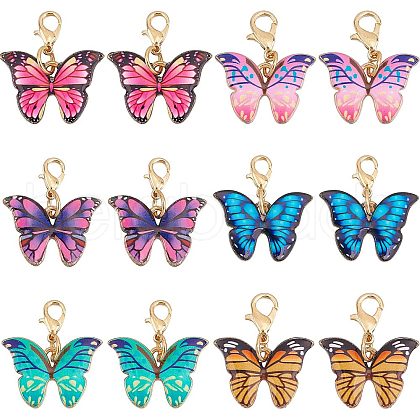 SUNNYCLUE 24Pcs 6 Colors  Butterfly Alloy Enamel Pendant Decorations HJEW-SC0001-40-1