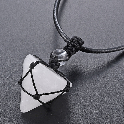 Natural Quartz Crystal Cone Pendant Necklace NJEW-Q313-001A-1