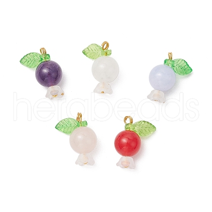 5Pcs 5 Styles Natural Amethyst & Quartz Crystal & Rose Quartz & White Jade & Dyed Malaysia Jade Round Pendants PALLOY-JF03962-02-1